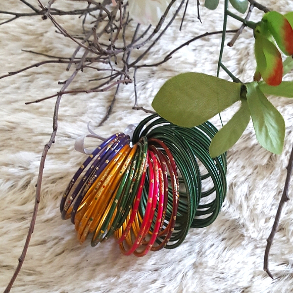 LOT OF X35🔥Glass Metal Bangles Bracelets🌹Vintage Asian Assorted Multicolor